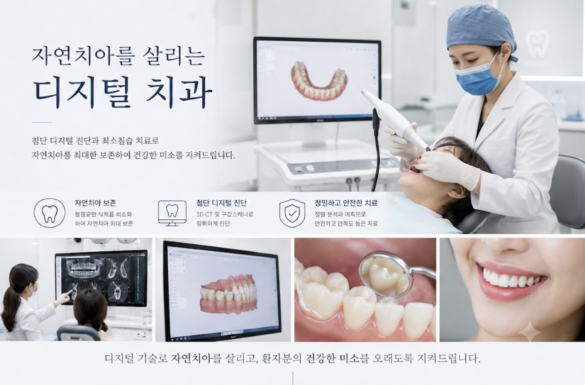 디지털 스캐너로 구강을 촬영하고 화면으로 분석하는 진료 과정